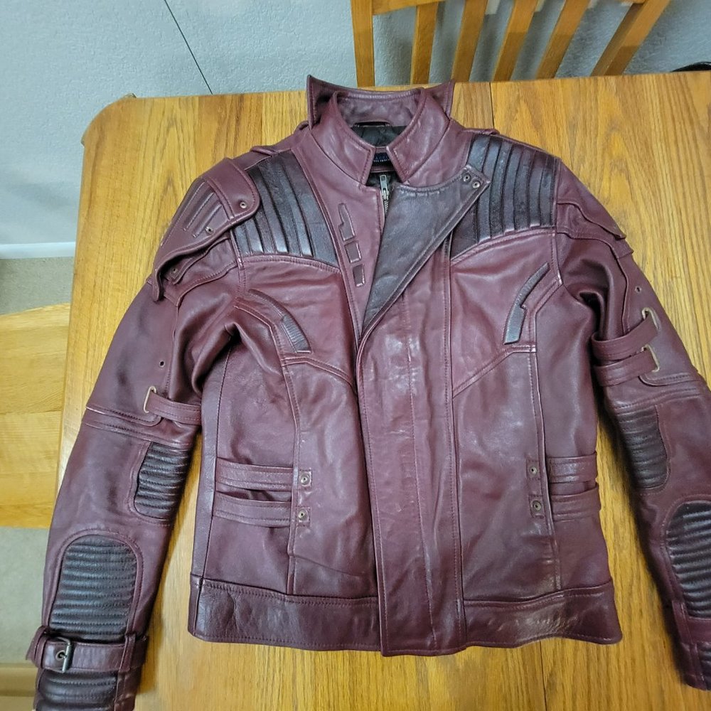 Burgundy Mens S Leather Jacket - Perfect for Starlord Cosplay!